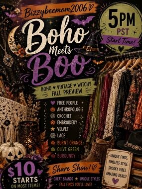 🍂 BOHO MEETS BOO 🎃🖤Join Bizzybeemom2006 Tuesday at 5:00 PM PST